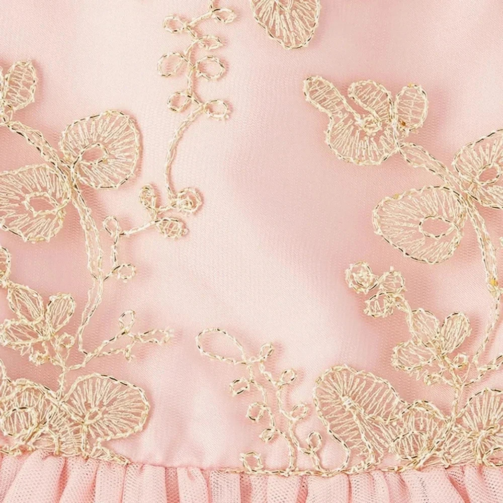NWT THE CHILDREN’S PLACE Girls Embroidered Lace Dress Gold Beading Pink - Picture 4 of 8